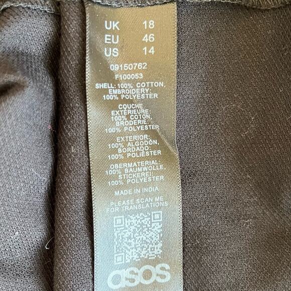 Asos Dress Women's Size 14 Black Cotton Embroidered Floral Colorful Open Back - Picture 13 of 13